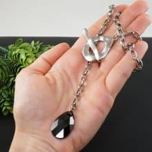 Black Teardrop Swarovski Crystal Necklace Large Chain Toggle Y Necklace Jewelry