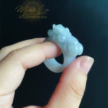 天然緬甸玉 翡翠 招財霸王 貔貅 有錢 翡翠 戒指 玉 戒環 ring