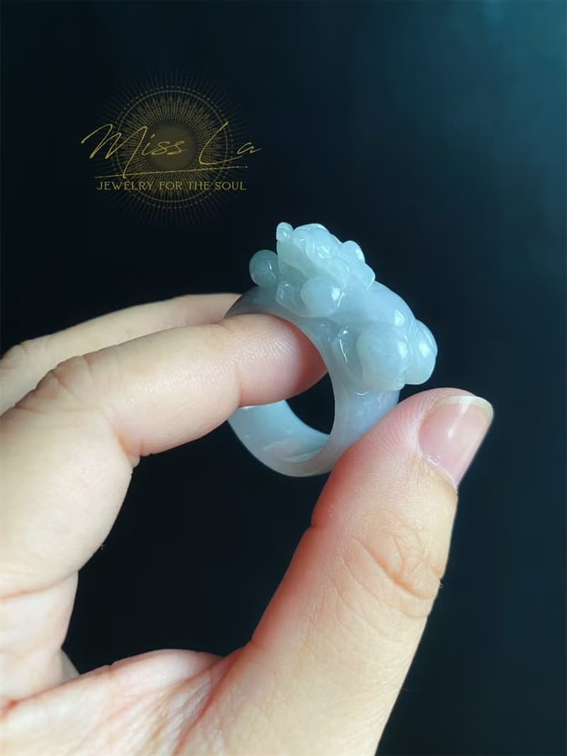 天然緬甸玉 翡翠 招財霸王 貔貅 有錢 翡翠 戒指 玉 戒環 ring