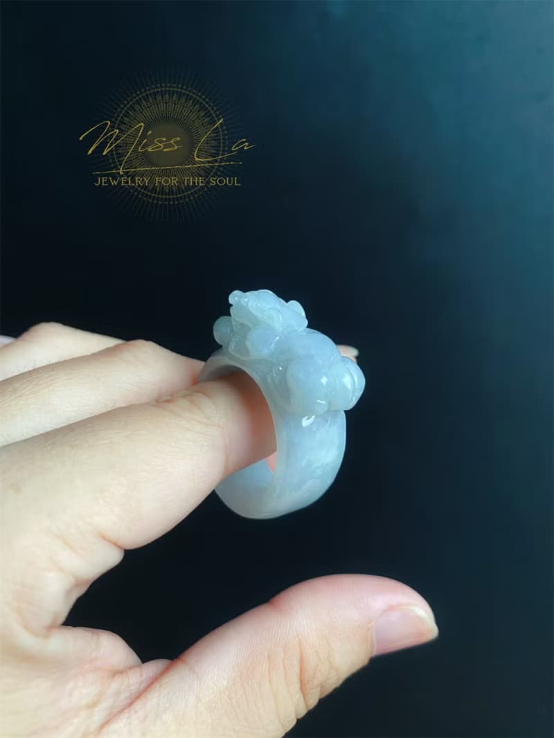 天然緬甸玉 翡翠 招財霸王 貔貅 有錢 翡翠 戒指 玉 戒環 ring