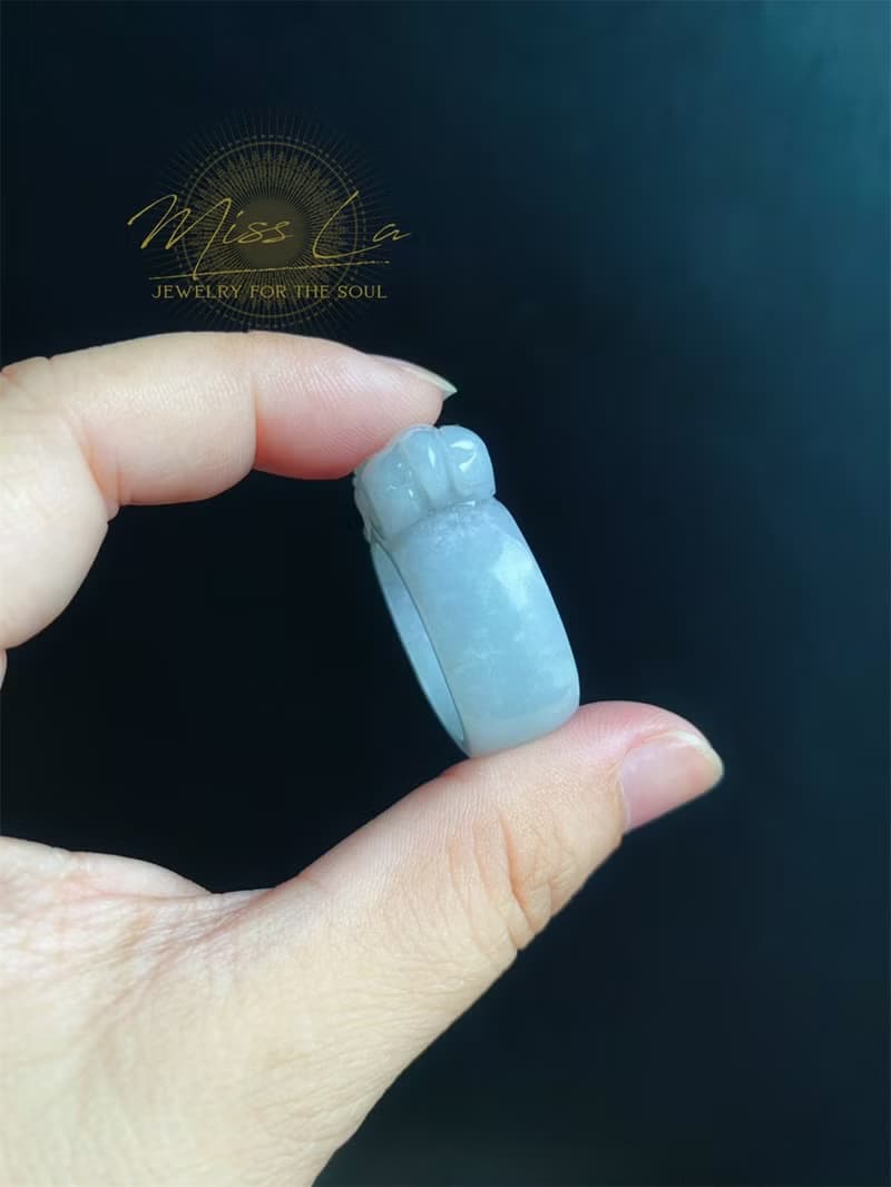天然緬甸玉 翡翠 招財霸王 貔貅 有錢 翡翠 戒指 玉 戒環 ring