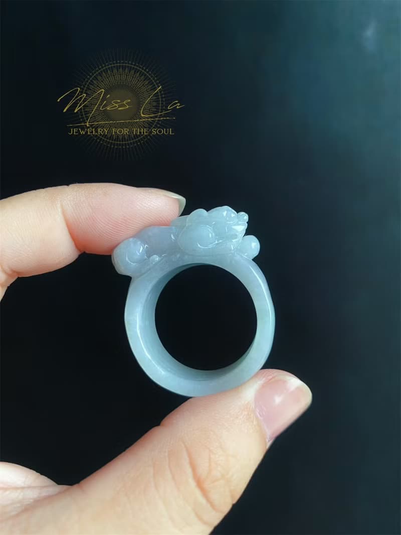 天然緬甸玉 翡翠 招財霸王 貔貅 有錢 翡翠 戒指 玉 戒環 ring