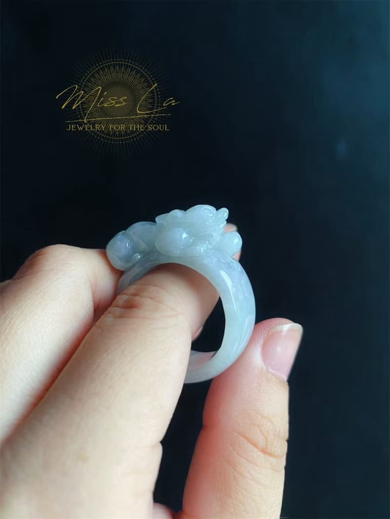 天然緬甸玉 翡翠 招財霸王 貔貅 有錢 翡翠 戒指 玉 戒環 ring