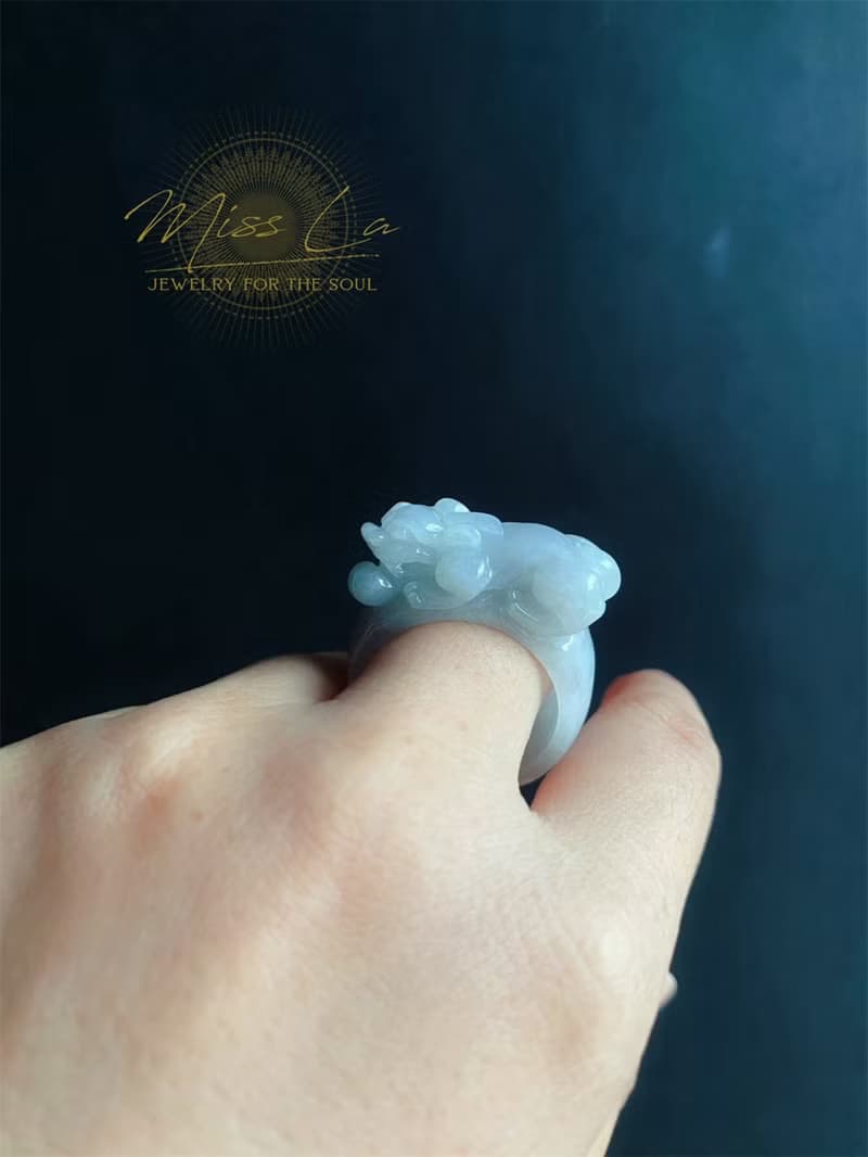 天然緬甸玉 翡翠 招財霸王 貔貅 有錢 翡翠 戒指 玉 戒環 ring