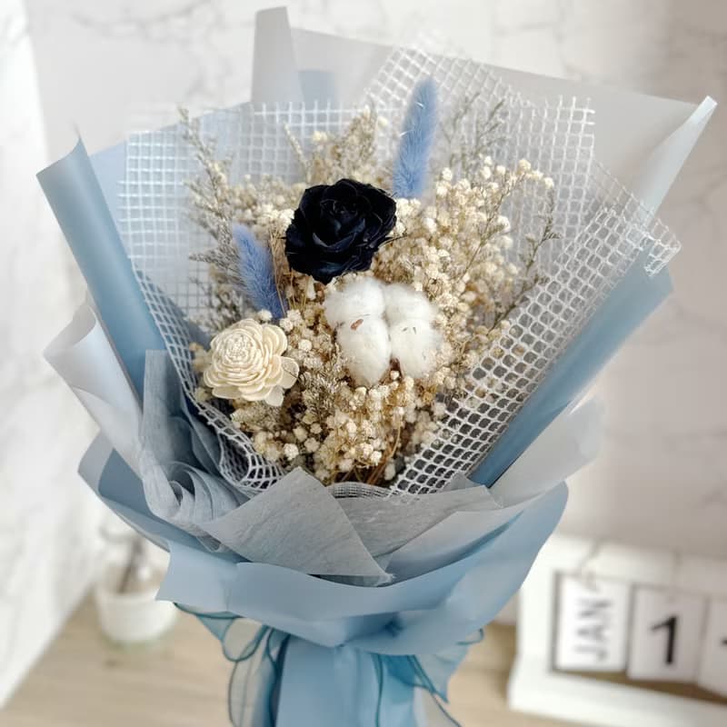 單朵永生玫瑰花束(黑色系) 情人節 教師節 七夕 紀念日