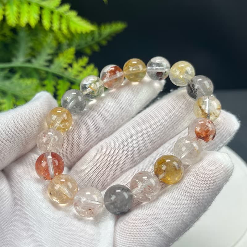 精品彩色閃靈鉆手串11mm冰透閃片赫爾基蒙水晶手環女單圈凈化脈輪