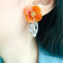 耳環 罌粟花 樹脂 水鑽 銀飾 耳夾 琉璃 禮物 禮盒 手工 情人節