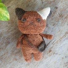 Natural Dyed Cotton Crochet Doll, Kitty Cat, Kitten, Choco white