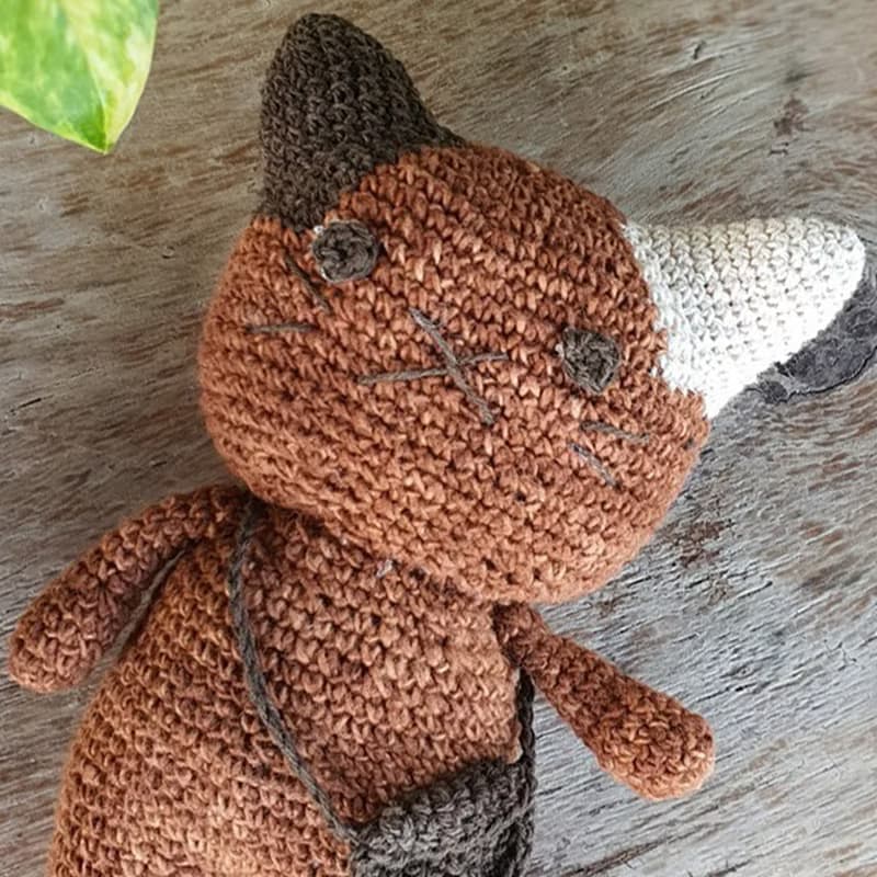 Natural Dyed Cotton Crochet Doll, Kitty Cat, Kitten, Choco white