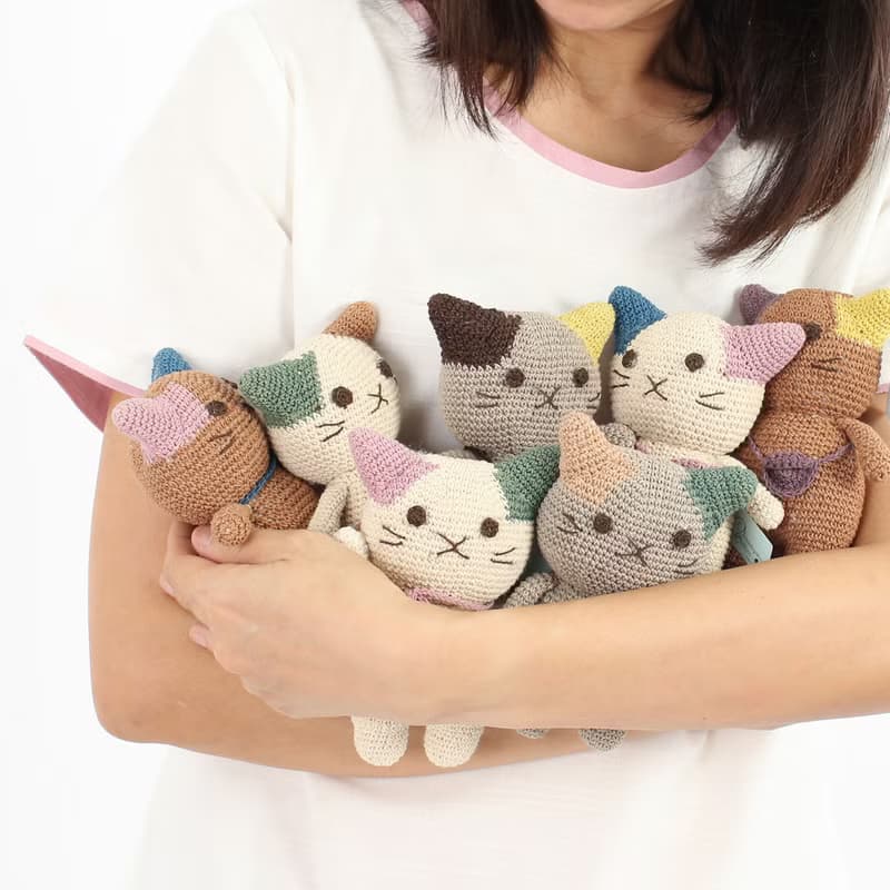 Natural Dyed Cotton Crochet Doll, Kitty Cat, Kitten, Choco white