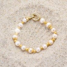 天然白色淡水珍珠手鍊 10–11mm 金色橢圓扣 典雅貴氣 萬聖節禮物