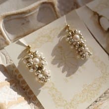 白絲絨珍珠耳墜 復古黃銅 淡水珍珠 日本珠