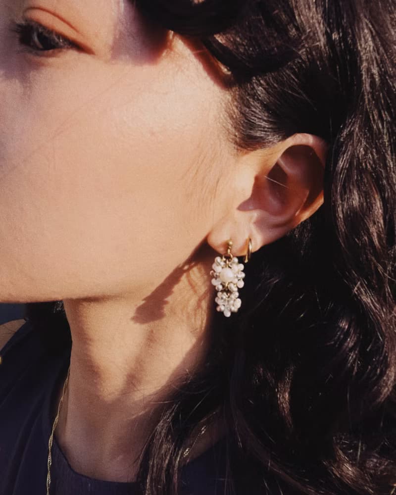 白絲絨珍珠耳墜 復古黃銅 淡水珍珠 日本珠