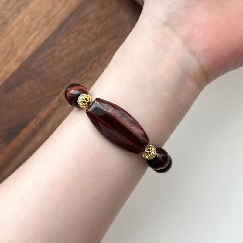 【雙子座生辰石】紅虎眼18k鍍金球手鏈 熱情勇敢 克服膽怯果斷