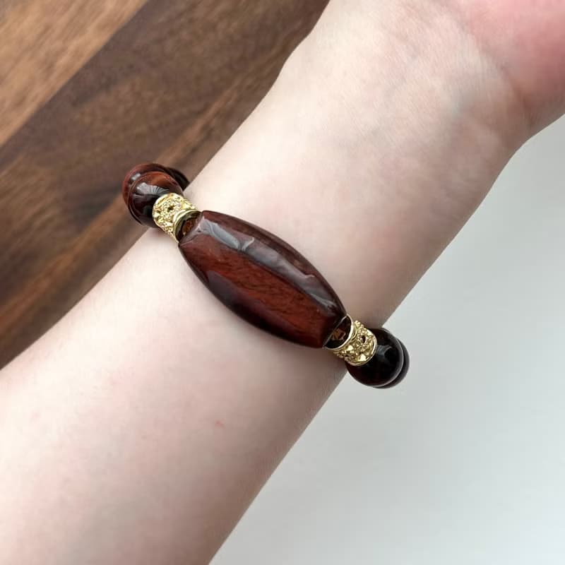 【雙子座生辰石】紅虎眼18k鍍金球手鏈 熱情勇敢 克服膽怯果斷