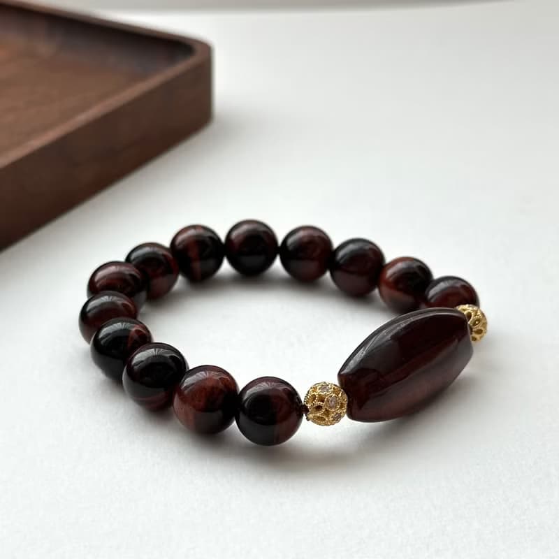 【雙子座生辰石】紅虎眼18k鍍金球手鏈 熱情勇敢 克服膽怯果斷