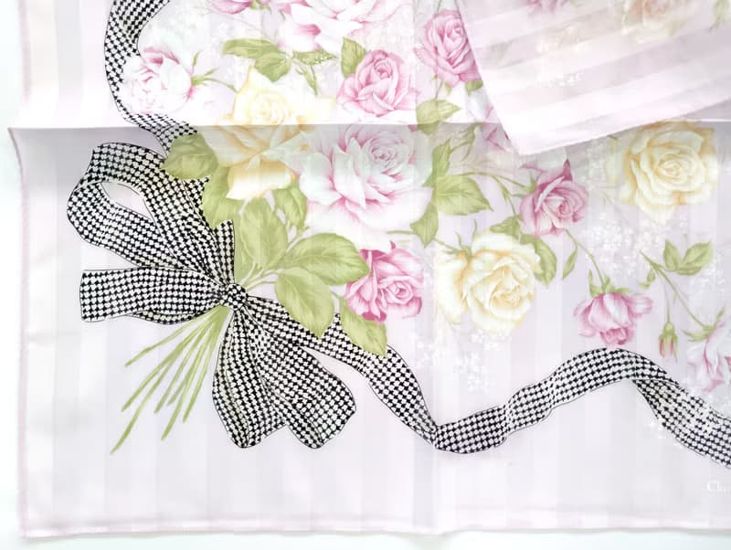Christian Dior Vintage Handkerchief — Floral Roses Bouquet 19 x 19 inches