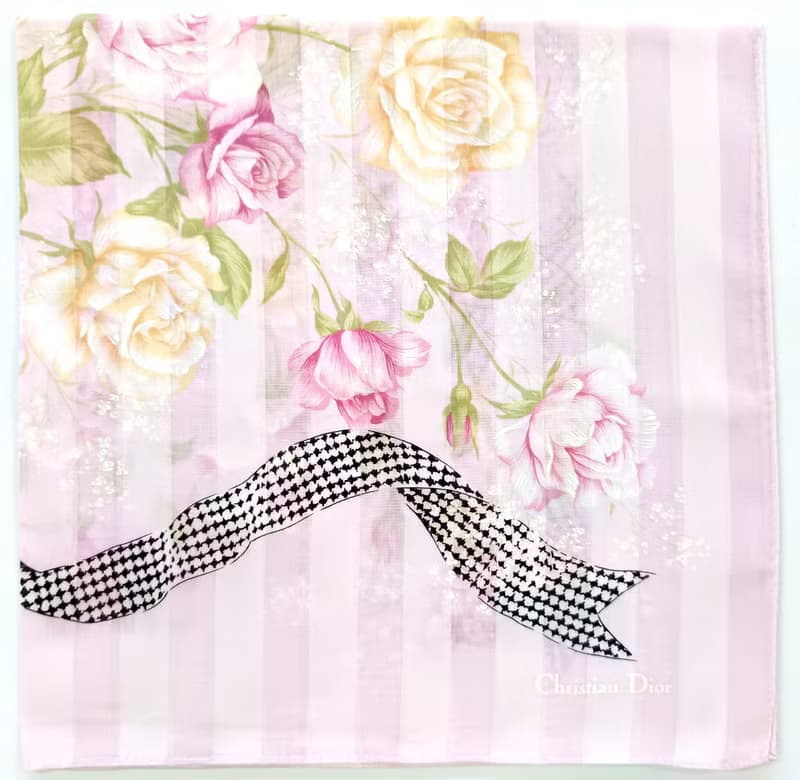 Christian Dior Vintage Handkerchief — Floral Roses Bouquet 19 x 19 inches