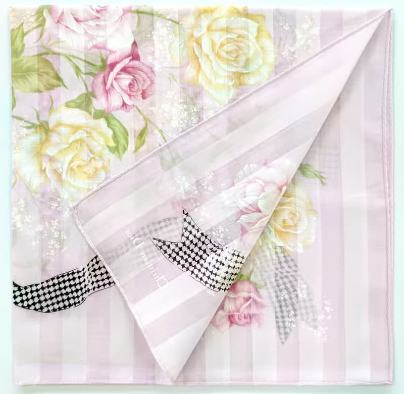 Christian Dior Vintage Handkerchief — Floral Roses Bouquet 19 x 19 inches