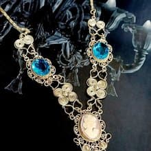 vintage jewelry  古董裝飾藝術海藍萊茵 貝殼浮雕 銀質 項鍊