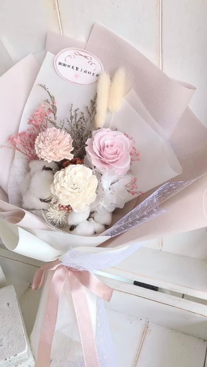 韓系藕粉香氛永生花束/香氛花束/求婚花束/生日花束/情人節花束