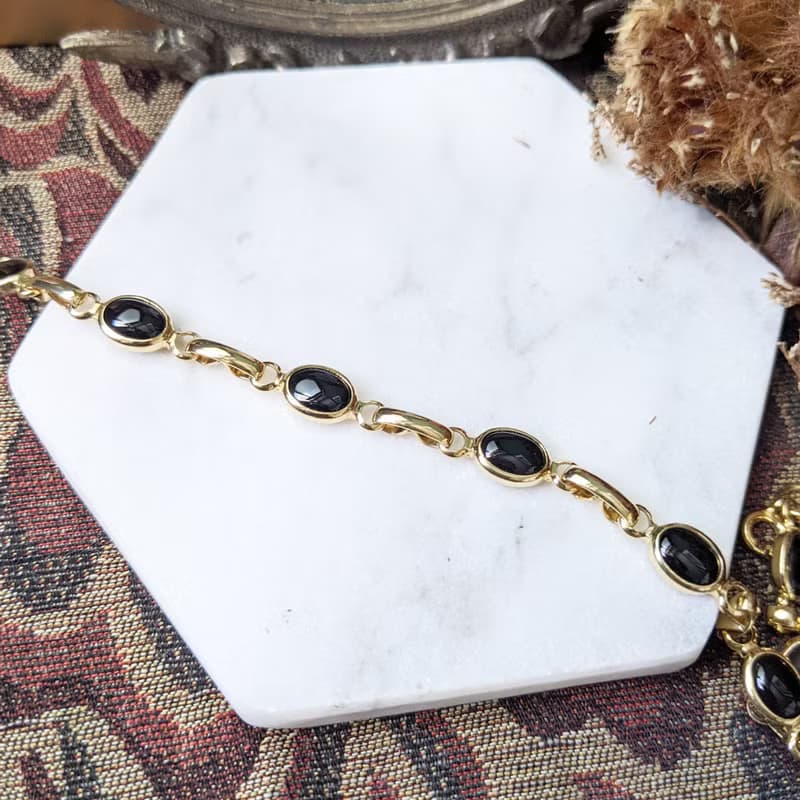 【老飾品/西洋老件】黑色壓克力復古手鍊