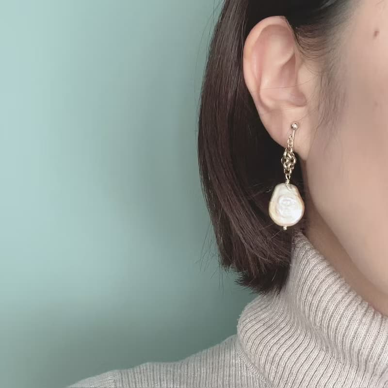 Orange pink pearl ピアス/イヤリング