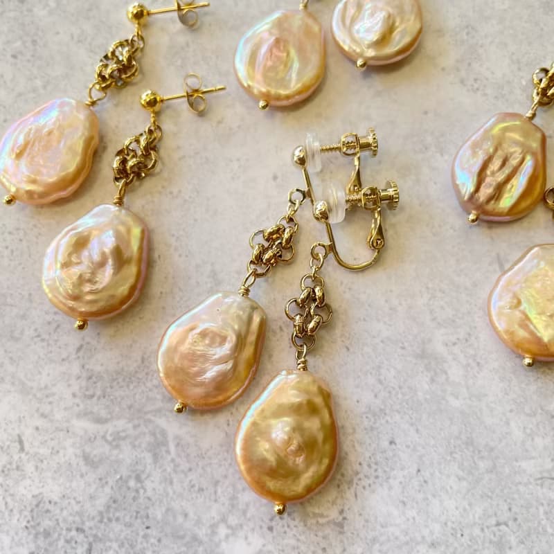Orange pink pearl ピアス/イヤリング