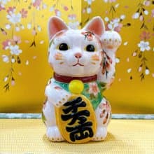 【瑞櫻綻喜】日本清水燒招財貓 | 色繪 - 枝垂櫻