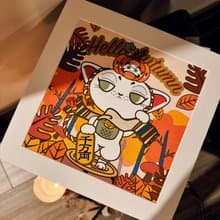 【招財貓】Mittsu Kumi 原創作品-卡紙框裝裱、藝術微噴畫