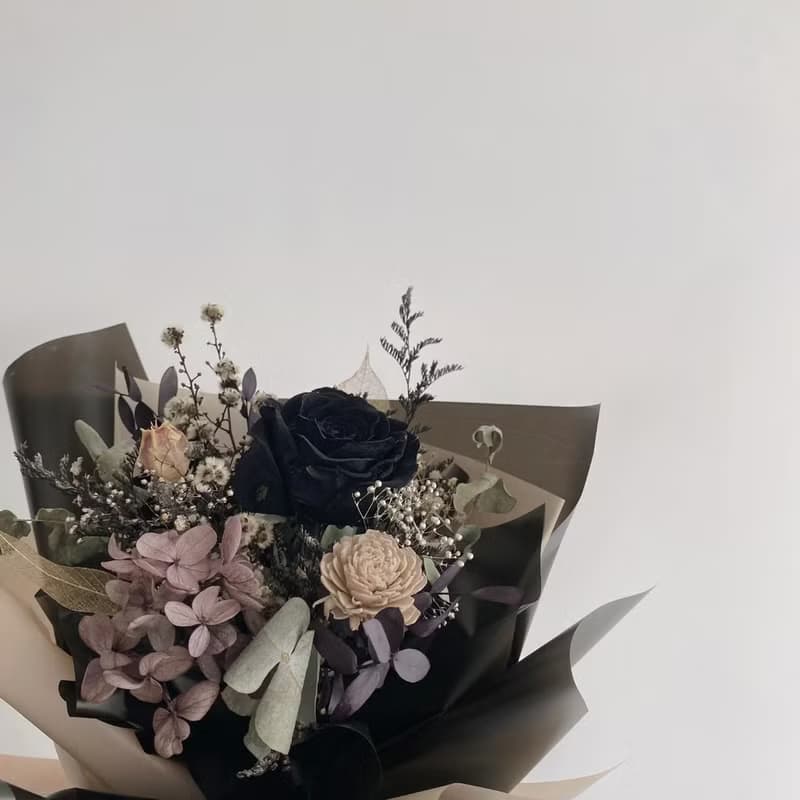 Flora Flower乾燥花束-奶茶霧黑