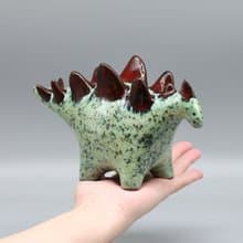 Handmade Ceramic Stegosaurus Sculpture - Mint Green & Red Art Object