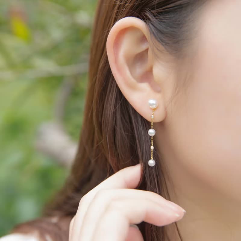 白日夢 - 垂墜珍珠鑲鑽耳環
