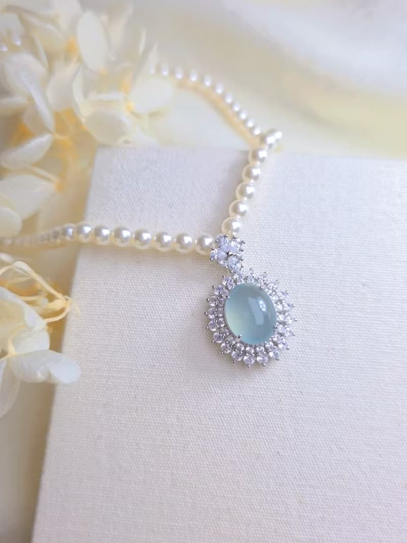 財水•高貴|夢幻高冰藍大蛋面|A貨翡翠純銀豪鑲吊墜項鍊