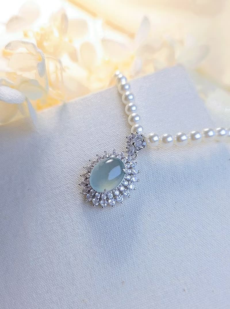 財水•高貴|夢幻高冰藍大蛋面|A貨翡翠純銀豪鑲吊墜項鍊