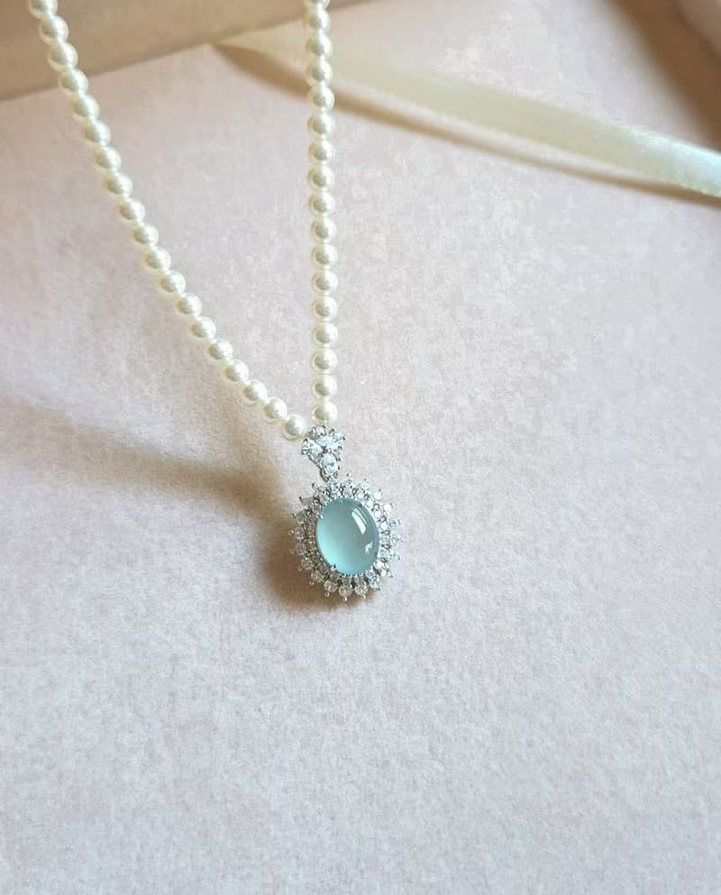 財水•高貴|夢幻高冰藍大蛋面|A貨翡翠純銀豪鑲吊墜項鍊