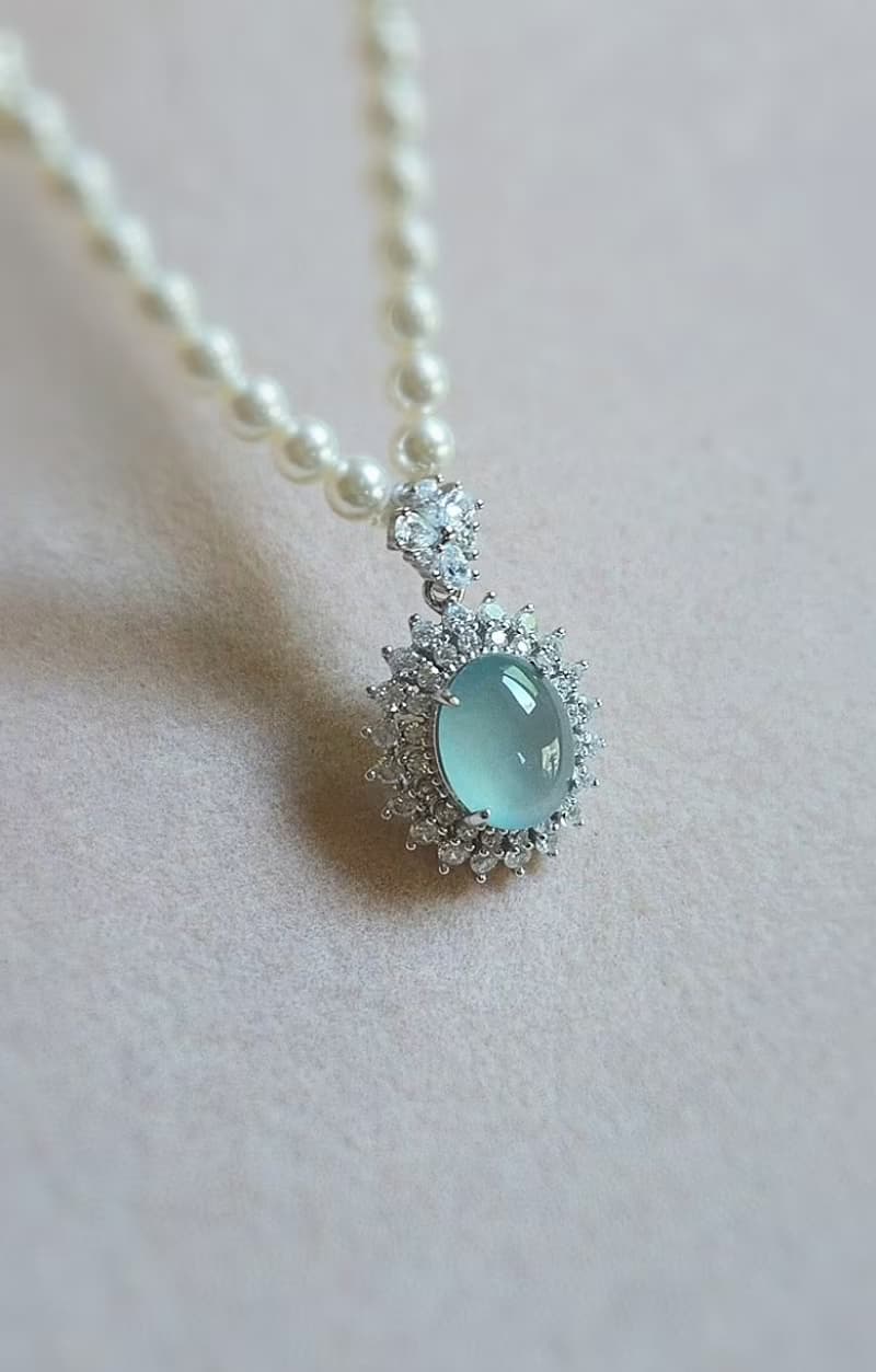 財水•高貴|夢幻高冰藍大蛋面|A貨翡翠純銀豪鑲吊墜項鍊