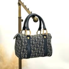 【 日本直送　名牌中古包 】Christian Dior トロッター ハンドバッグ ネイビー カデナ ジャガード マイクロ ミニバッグ オールド hua5x2