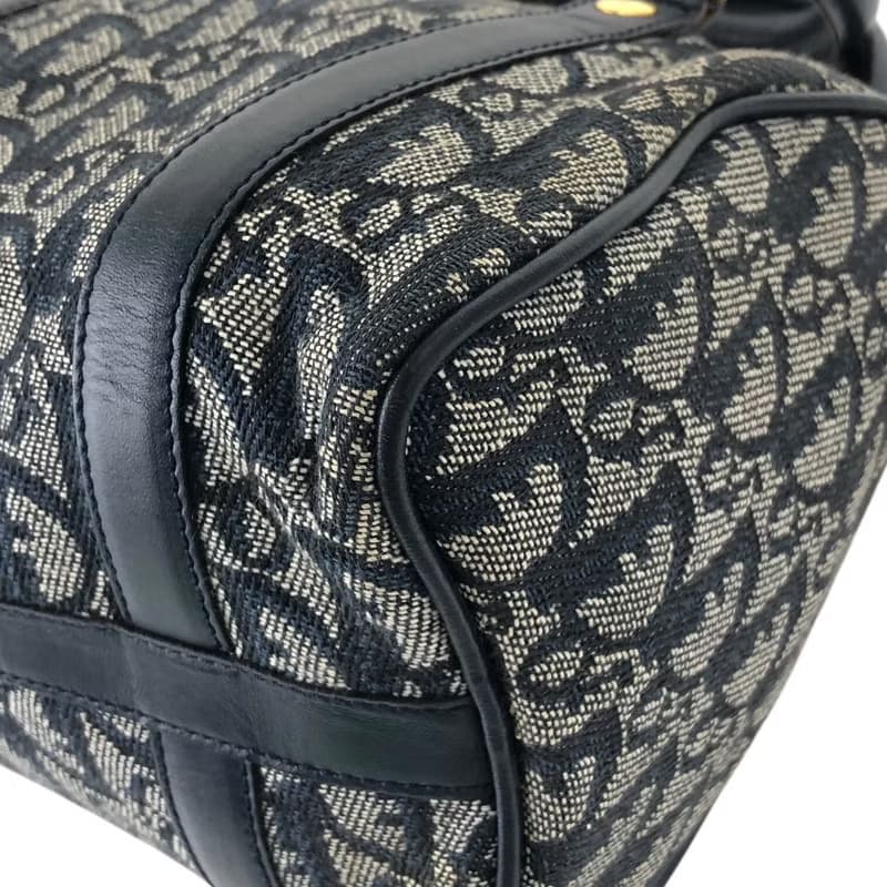 【 日本直送　名牌中古包 】Christian Dior トロッター ハンドバッグ ネイビー カデナ ジャガード マイクロ ミニバッグ オールド hua5x2