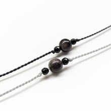 天然水晶 銀曜石+黑瑪瑙 不鏽鋼手鏈