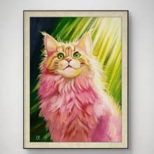 Cat Original Oil Painting Funny Pet Portrait Kitten Wall Art 手工油畫, Animals