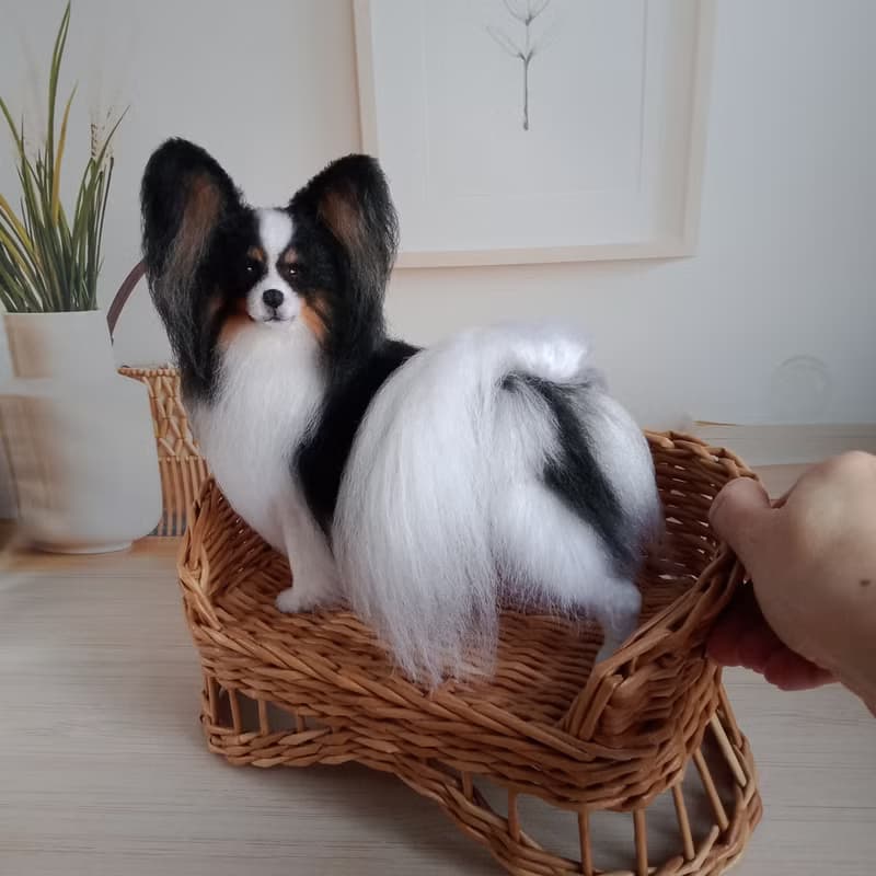 Height 8 inches (20 cm) Custom Miniature realistic crochet Papillon Tricolor