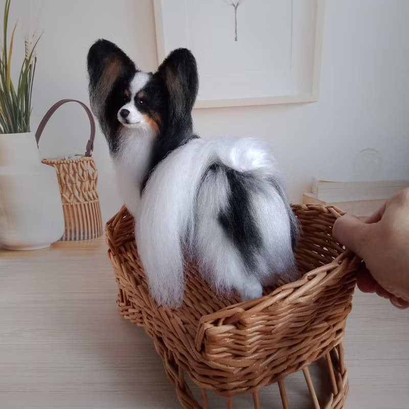 Height 8 inches (20 cm) Custom Miniature realistic crochet Papillon Tricolor