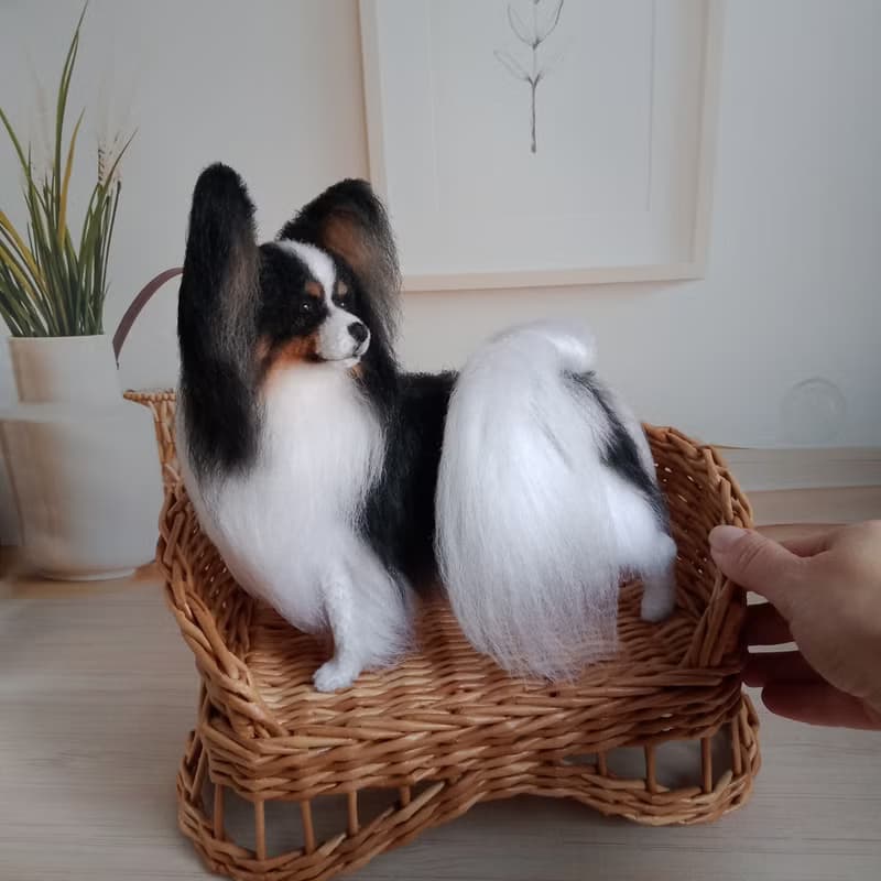 Height 8 inches (20 cm) Custom Miniature realistic crochet Papillon Tricolor