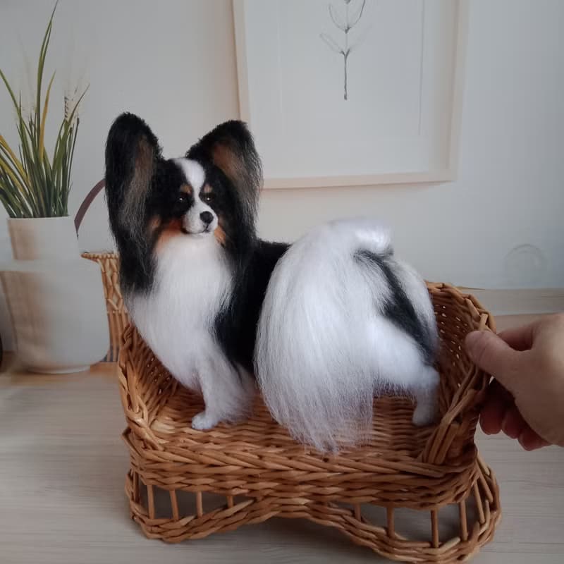 Height 8 inches (20 cm) Custom Miniature realistic crochet Papillon Tricolor