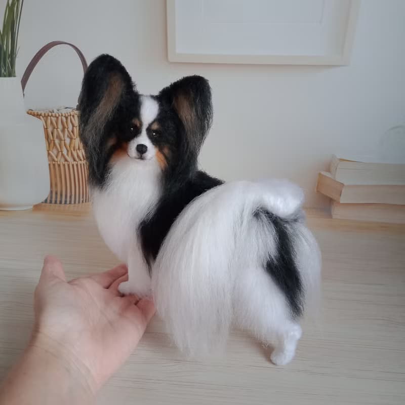 Height 8 inches (20 cm) Custom Miniature realistic crochet Papillon Tricolor