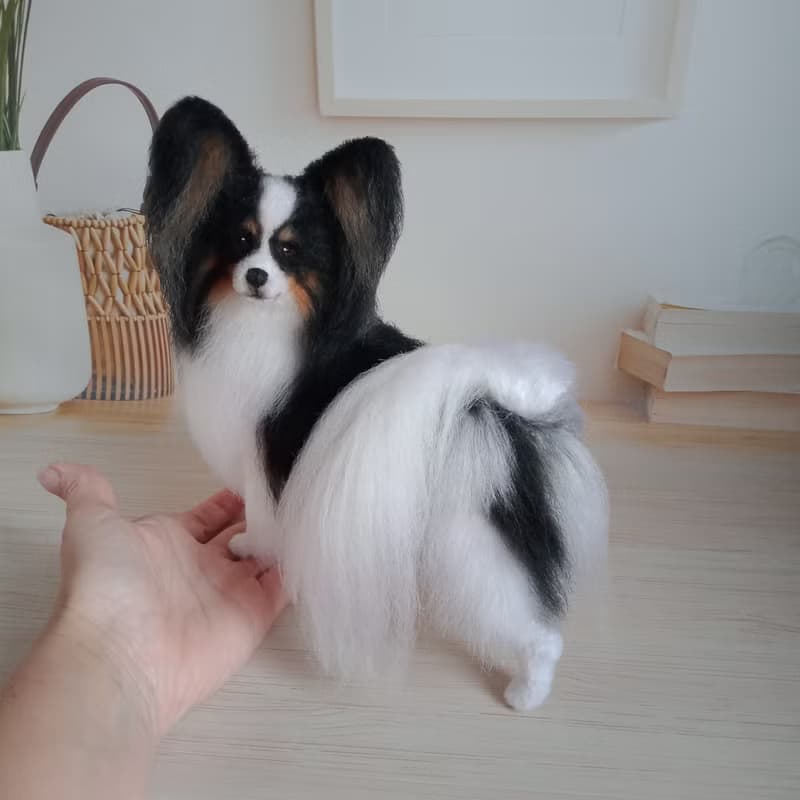 Height 8 inches (20 cm) Custom Miniature realistic crochet Papillon Tricolor