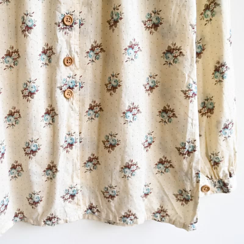 【蛋植物古著】鄉村花束棉質印花古著襯衫