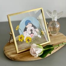 Manyu 似顏繪像框 乾燥花 插畫訂製 金邊像框15x15cm 訂製禮物