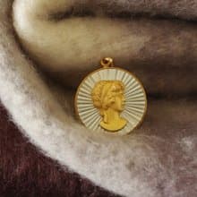 古董Vintage 金銀雙色古典人頭仕女圓形墜子項鍊德國製 CH210